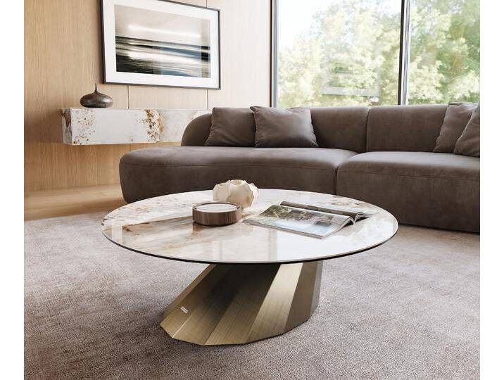 Couchtisch Edge Rund 100x100 cm Keramik Minas Melange Parabi Metallic Gold, Couchtische von Delife