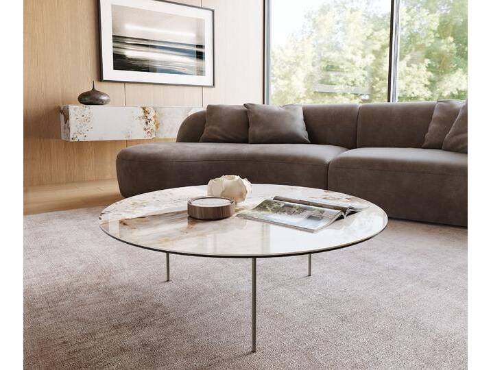 Couchtisch Edge Rund 100x100 cm Keramik Minas Melange Trive Metall Effektfinish Titan, Couchtische von Delife