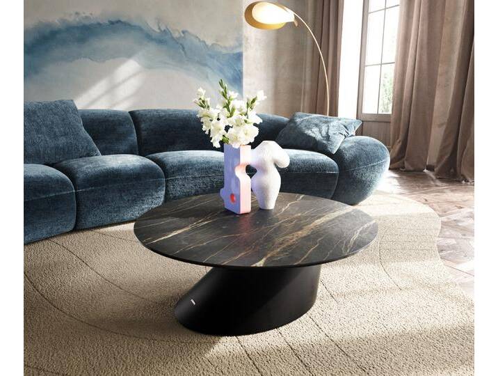 Couchtisch Edge Rund 90x90 cm Keramik Laminam® Noir Desir Braun Conis Metall Schwarz, Couchtische von Delife