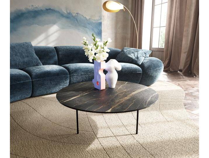 Couchtisch Edge Rund 90x90 cm Keramik Laminam® Noir Desir Braun Trive Metall Schwarz, Couchtische von Delife