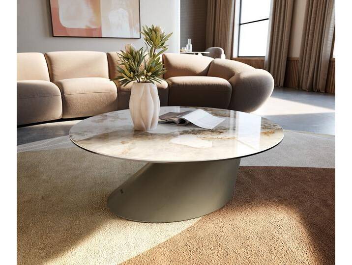Couchtisch Edge Rund 90x90 cm Keramik Minas Melange Conis Metall Effektfinish Titan, Couchtische von Delife