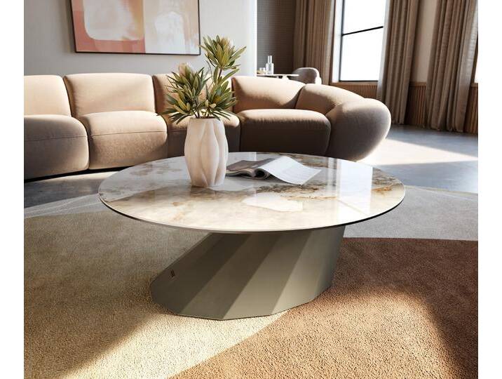 Couchtisch Edge Rund 90x90 cm Keramik Minas Melange Parabi Metall Effektfinish Titan, Couchtische von Delife
