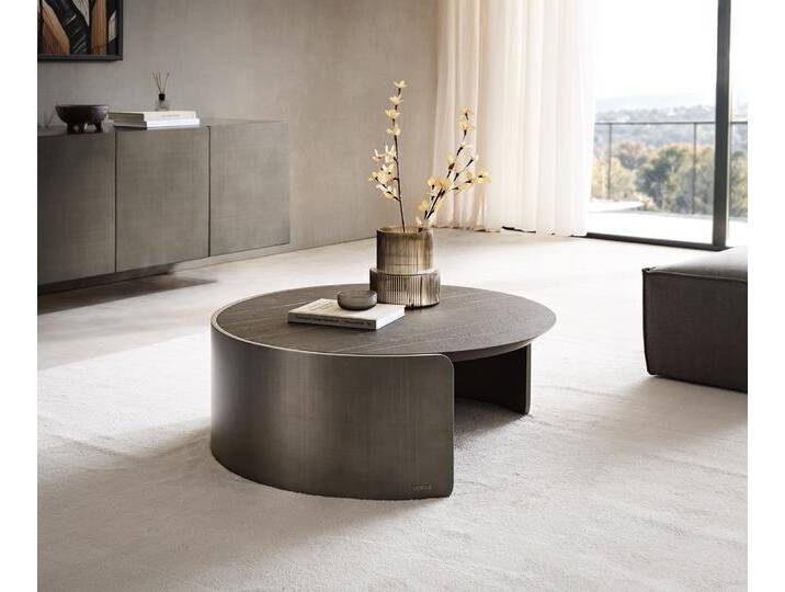Couchtisch Haru 90x35 cm Keramik Laminam® Noir Desir Braun Metallic Silber, Couchtische von Delife