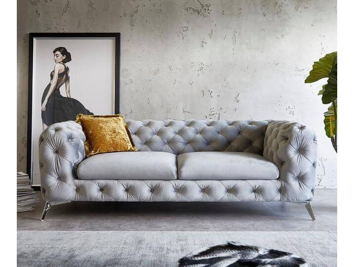 DELIFE 3-Sitzer Corleone, Samt Grau 225x97 cm 3-Sitzer Couch, grau, Grau von Delife