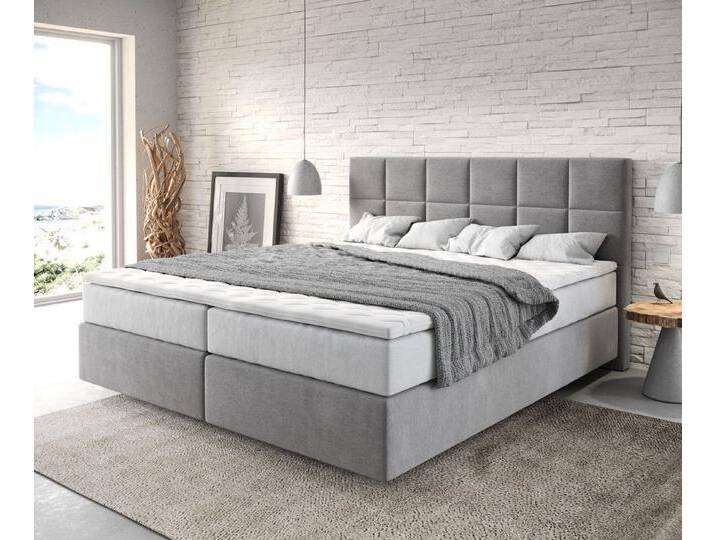 DELIFE Boxspringbett Dream-Fine, Mikrofaser Grau 180x200 cm mit TFK Matratze und Visco Topper, grau, Mikrofaserstoff, wendbare Taschen-Federkernmatratze von Delife