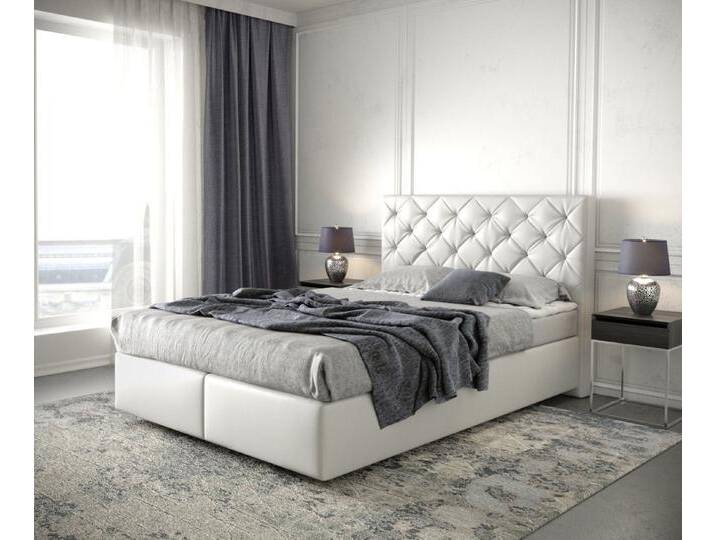 DELIFE Boxspringbett Dream-Great, Kunstleder Weiß 140x200 cm mit Matratze und Topper, weiß, Kunstleder, Bonell-Federkernmatratze , H3 , H3 von Delife