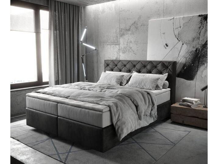 DELIFE Boxspringbett Dream-Great, Mikrofaser Anthrazit Vintage 160x200 cm TFK Matratze u. Topper, grau, Mikrofaserstoff, wendbare Taschen-Federkernmatratze von Delife