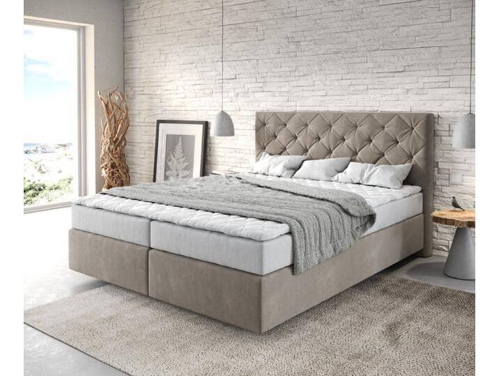 DELIFE Boxspringbett Dream-Great, Mikrofaser Beige 160x200 cm mit Matratze und Topper, beige weiß, Mikrofaserstoff, Bonell-Federkernmatratze , H3 , H3 von Delife