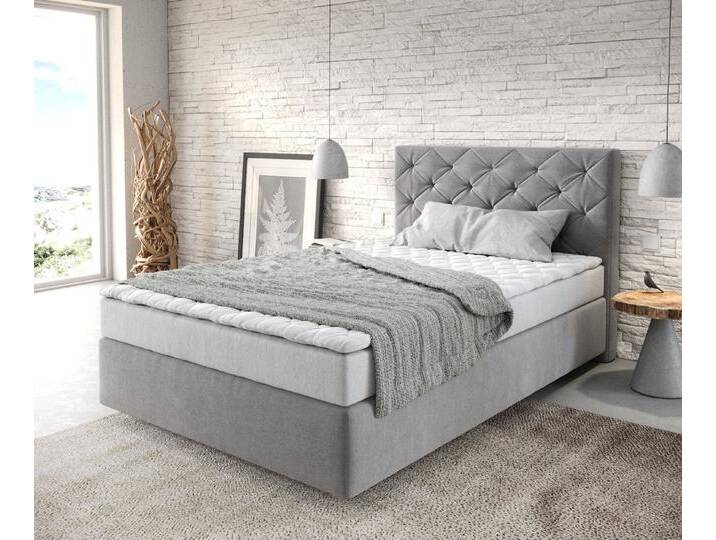 DELIFE Boxspringbett Dream-Great, Mikrofaser Grau 120x200 cm mit Matratze und Topper, grau, Mikrofaserstoff, Bonell-Federkernmatratze , H2 , H2 von Delife