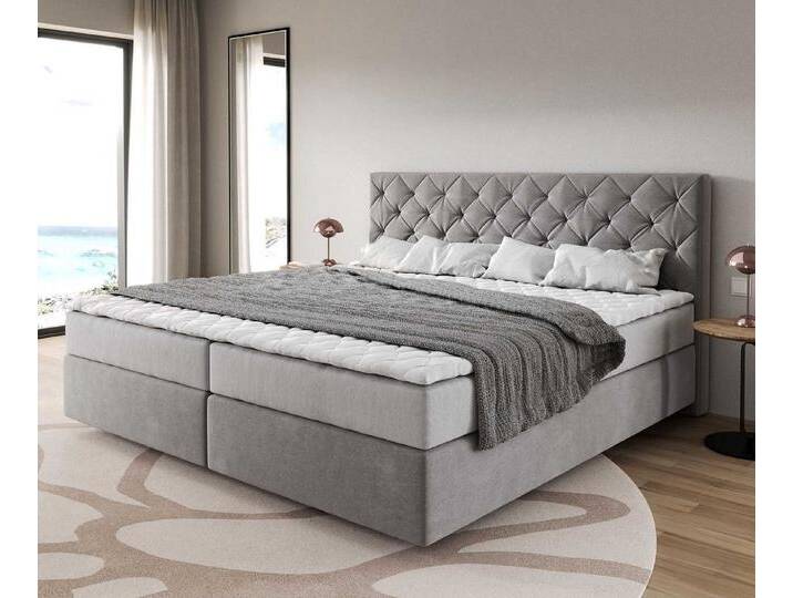 DELIFE Boxspringbett Dream-Great, Mikrofaser Grau 200x200 cm mit Taschenfederkernmatratze und Topper Vis, grau, Mikrofaserstoff, wendbare Taschen-Federkernmatratze DELIFE Boxspringbett Dream-Great, Mikrofaser Grau 200x200 cm mit Taschenfederkernmatratze und Topper Vis, grau, Mikrofaserstoff, wendbare Taschen-Federkernmatratze von Delife
