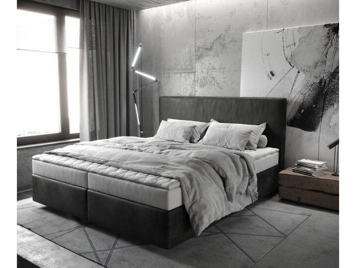DELIFE Boxspringbett Dream-Well, Mikrofaser Anthrazit Vintage 180x200 cm mit Matratze und Topper, grau, Mikrofaserstoff von Delife