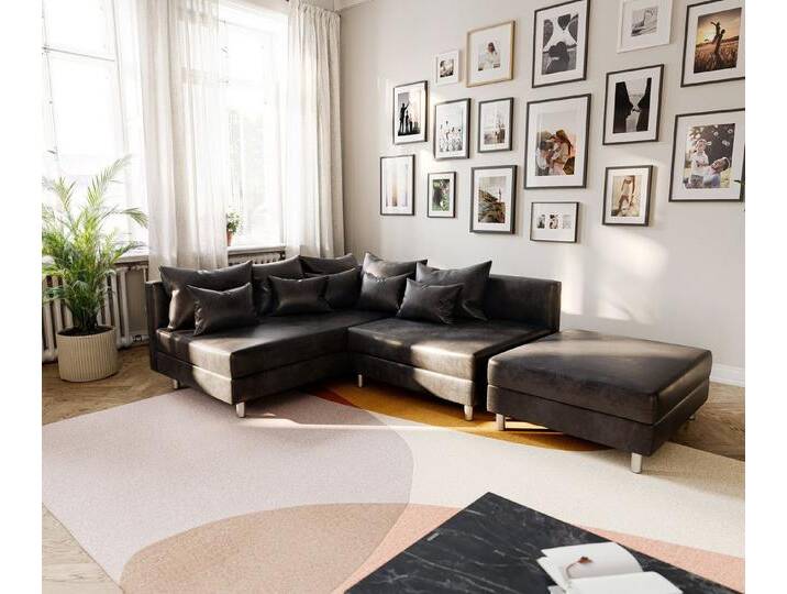 DELIFE Ecksofa Clovis, Anthrazit Antik Optik mit Hocker Ottomane Links Ecksofa modular, grau, Mit Hocker, Anthrazit von Delife