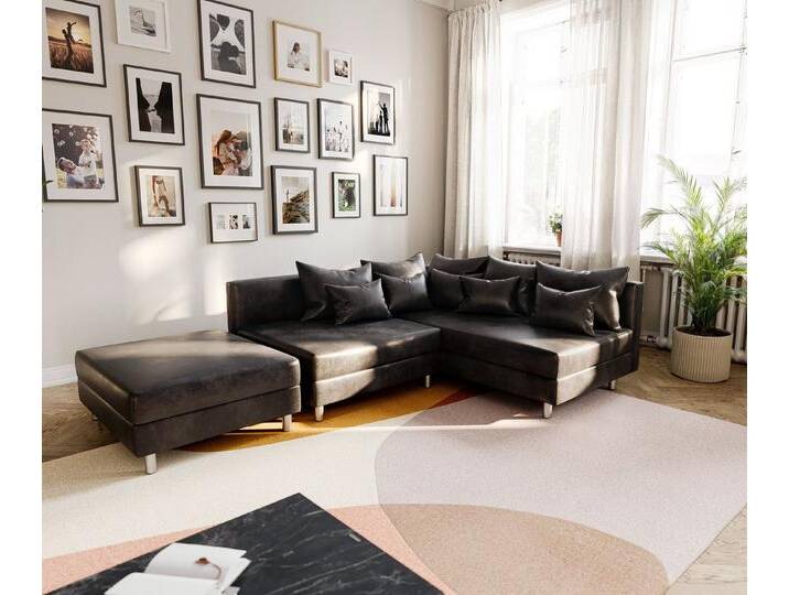 DELIFE Ecksofa Clovis, Anthrazit Antik Optik mit Hocker Ottomane Rechts Ecksofa Modular, grau, Mit Hocker, Anthrazit von Delife