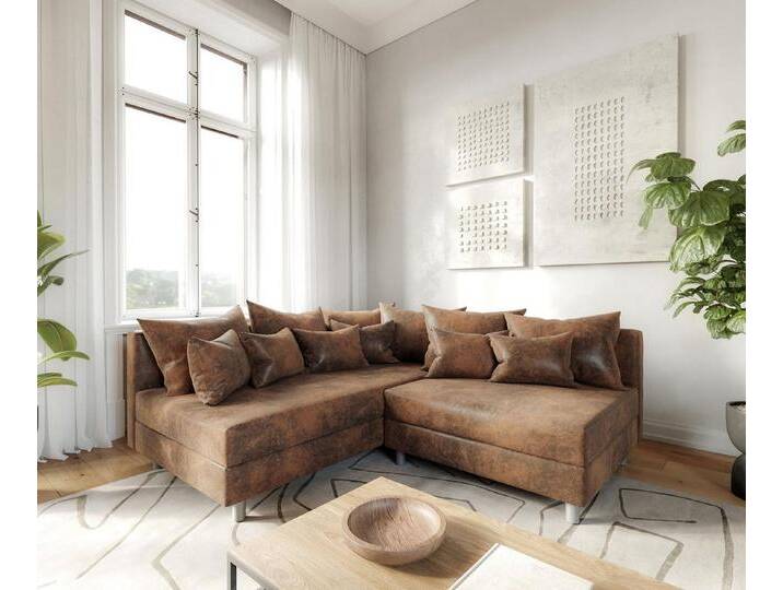 DELIFE Ecksofa Clovis, Braun Antik Optik Ottomane Links Ecksofa modular, braun, Ohne Hocker, Braun von Delife