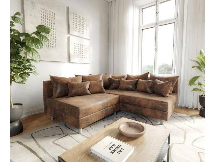 DELIFE Ecksofa Clovis, Braun Antik Optik Ottomane Rechts Ecksofa Modulsofa, braun, Ohne Hocker, Braun von Delife