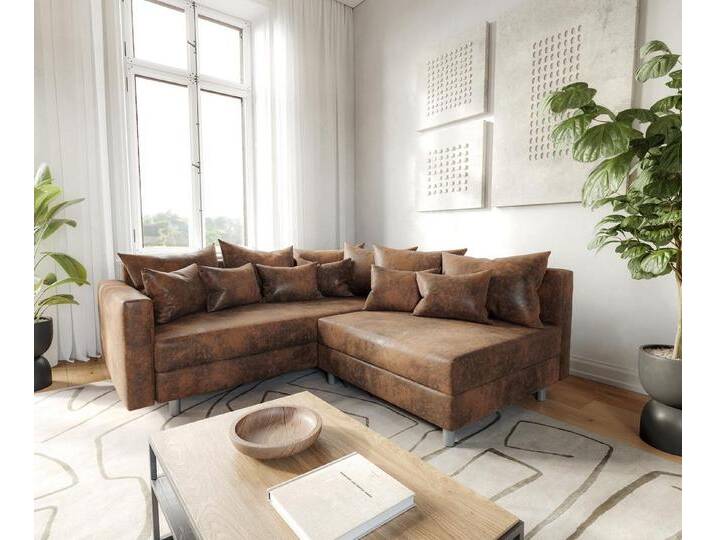 DELIFE Ecksofa Clovis, Braun Antik Optik mit Armlehne Ottomane Links Ecksofa modular, braun, Ohne Hocker, Braun von Delife