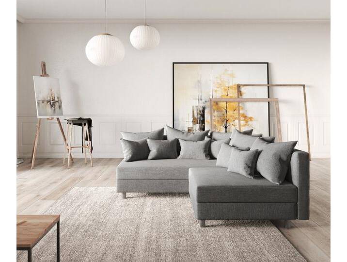 DELIFE Ecksofa Clovis, Grau Flachgewebe Ottomane Links modular, grau, Ohne Hocker, Grau von Delife
