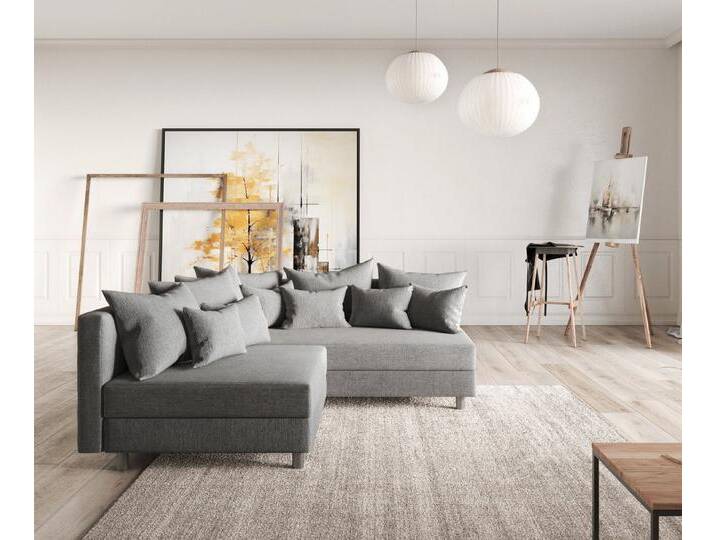 DELIFE Ecksofa Clovis, Grau Flachgewebe Ottomane Rechts Ecksofa Modular, grau, Ohne Hocker, Grau DELIFE Ecksofa Clovis, Grau Flachgewebe Ottomane Rechts Ecksofa Modular, grau, Ohne Hocker, Grau von Delife