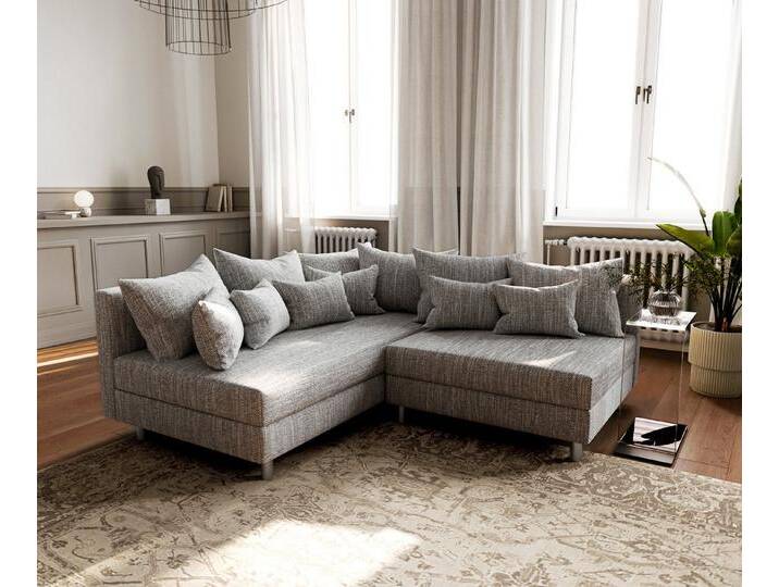 DELIFE Ecksofa Clovis, Hellgrau Strukturstoff Ottomane Links modular, grau, Ohne Hocker, Hellgrau von Delife