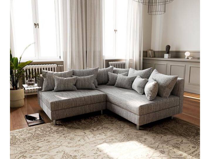 DELIFE Ecksofa Clovis, Hellgrau Strukturstoff Ottomane Rechts Ecksofa Modular, grau, Ohne Hocker, Hellgrau von Delife