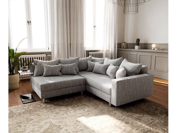 DELIFE Ecksofa Clovis, Hellgrau Strukturstoff mit Armlehne Ottomane Rechts Ecksofa, grau, Ohne Hocker, Hellgrau von Delife