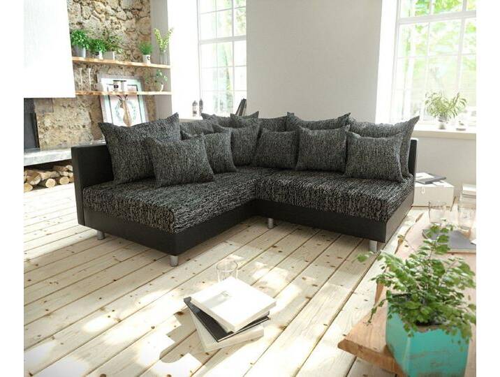 DELIFE Ecksofa Clovis, Schwarz Ottomane Links Ecksofa Modulsofa, schwarz, Ohne Hocker, Schwarz/Schwarz von Delife
