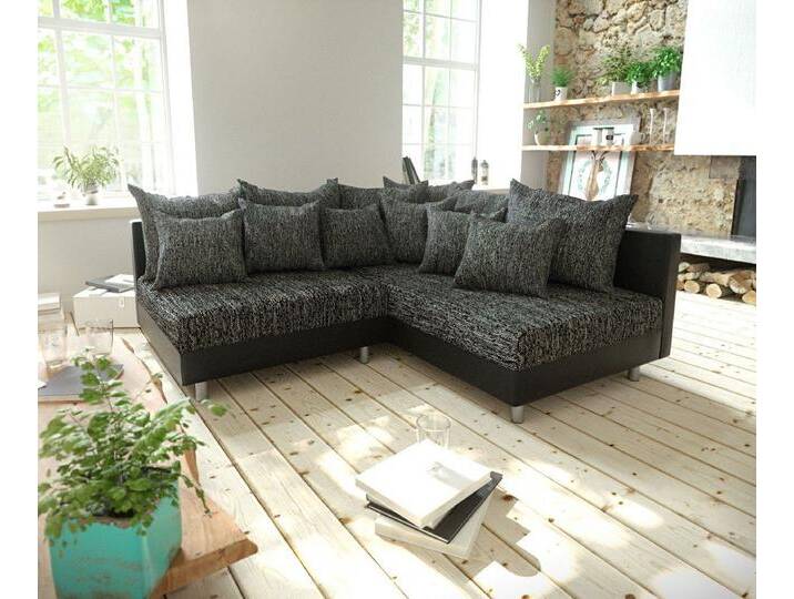 DELIFE Ecksofa Clovis, Schwarz Ottomane Rechts Ecksofa Modulsofa, schwarz, Ohne Hocker, Schwarz/Schwarz von Delife