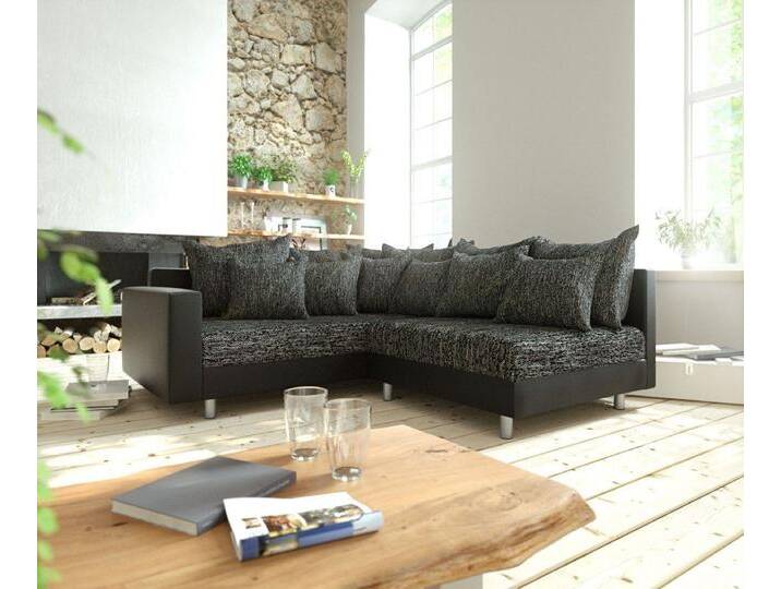 DELIFE Ecksofa Clovis, Schwarz mit Armlehne Ottomane Links Ecksofa Modulsofa, schwarz, Ohne Hocker, Schwarz/Schwarz von Delife