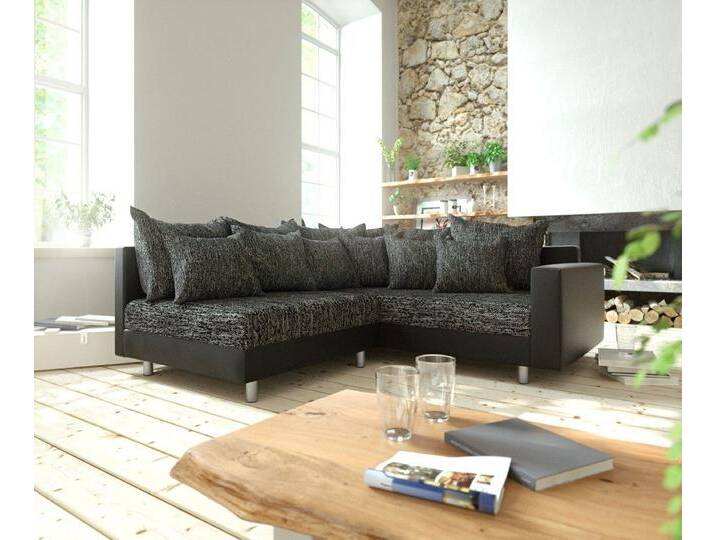 DELIFE Ecksofa Clovis, Schwarz mit Armlehne Ottomane Rechts Ecksofa Modulsofa, schwarz, Ohne Hocker, Schwarz/Schwarz von Delife