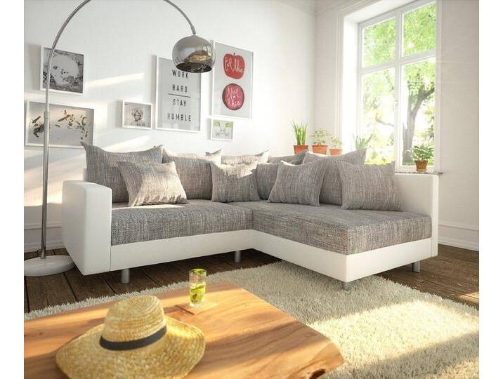 DELIFE Ecksofa Clovis, Weiss Hellgrau mit Armlehne Ottomane Rechts Ecksofa Modulsofa, grau, Ohne Hocker, Grau/Weiss von Delife