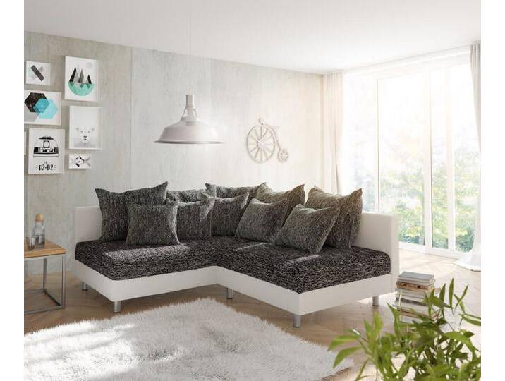DELIFE Ecksofa Clovis, Weiss Schwarz Ottomane Links Ecksofa modular, schwarz weiß, Ohne Hocker, Schwarz/Weiss von Delife