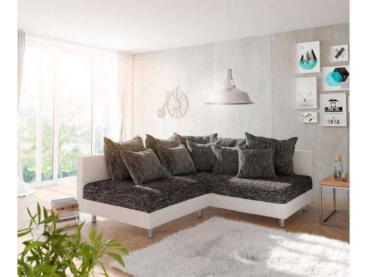DELIFE Ecksofa Clovis, Weiss Schwarz Ottomane Rechts Ecksofa Modulsofa, schwarz weiß, Ohne Hocker, Schwarz/Weiss von Delife