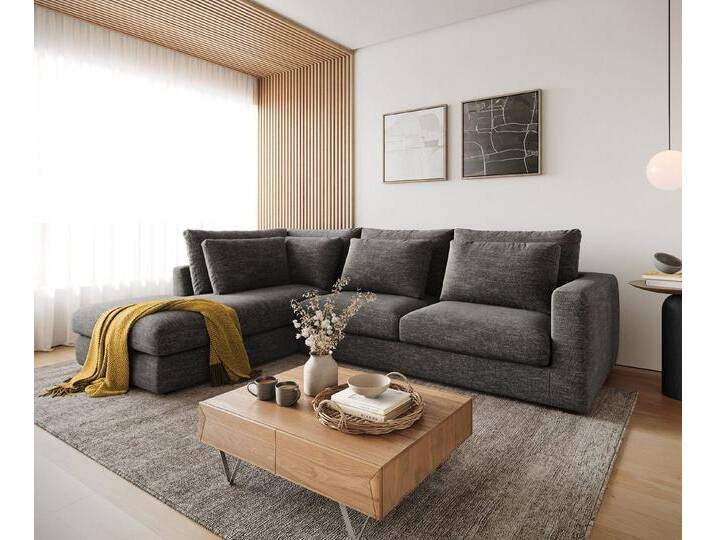 DELIFE Ecksofa Isla, Chenille Anthrazit 330x225 cm Ottomane links, grau, Anthrazit von Delife