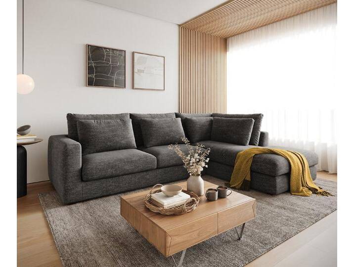 DELIFE Ecksofa Isla, Chenille Anthrazit 330x225 cm Ottomane rechts, grau, Anthrazit von Delife