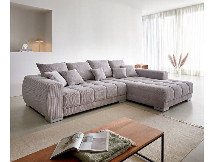 DELIFE Ecksofa Josea, Cord Silbergrau 300x220 cm Ottomane rechts Ecksofa, grau silberfarben, Silbergrau von Delife