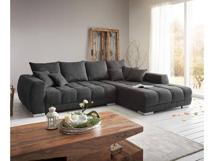 DELIFE Ecksofa Josea, Mikrofaser Schwarz 300x220 cm Recamiere rechts Ecksofa, schwarz, Schwarz von Delife