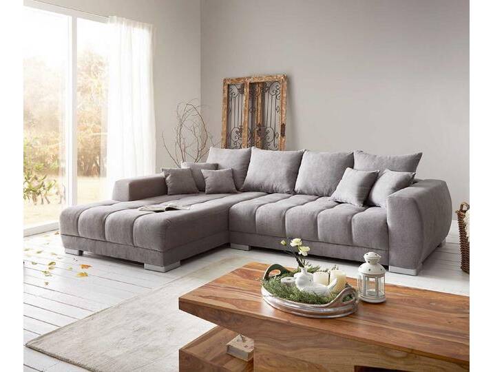 DELIFE Ecksofa Josea, Mikrofaser Steingrau 300x220 cm Recamiere links Ecksofa, grau, Steingrau von Delife