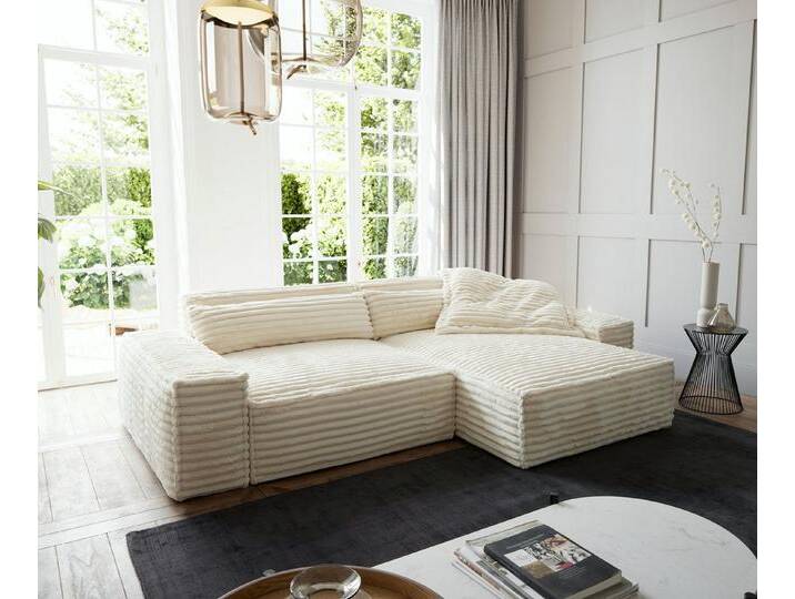 DELIFE Ecksofa Sirpio, XL Plüschcord Beige 270x170 cm Recamiere variabel, beige weiß, ohne Hocker, Beige von Delife