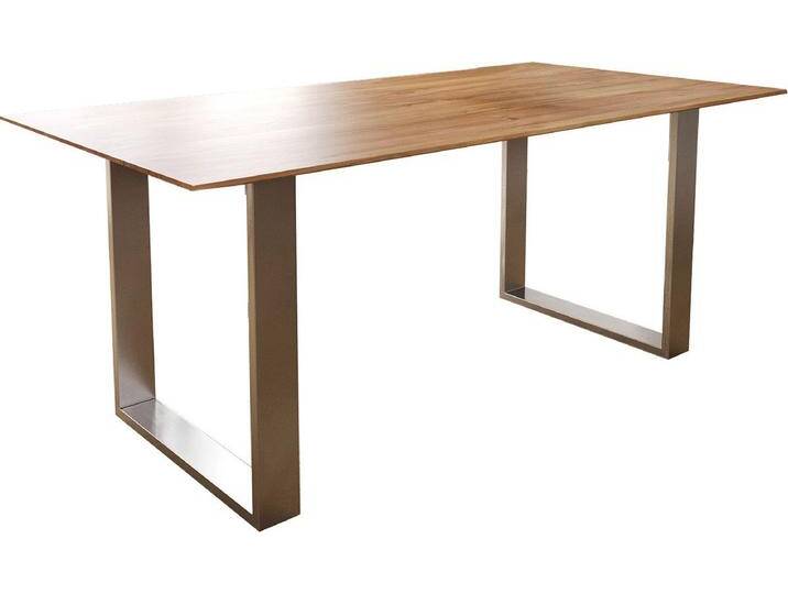 DELIFE Esstisch Edge, Akazie Natur 180x90 Edelstahl Schmal Schweizer Kante, beige, Akazie, Edelstahl Schmal, Natur von Delife