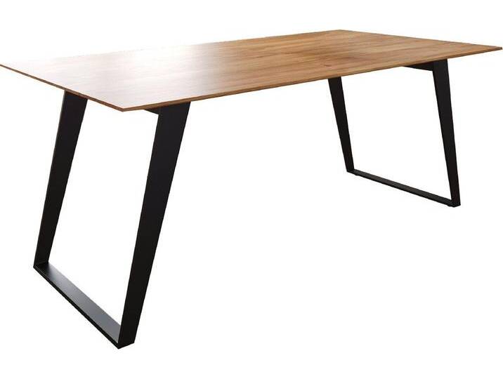 DELIFE Esstisch Edge, Akazie Natur 180x90 Metall Schräg Schwarz Schweizer Kante, beige, Akazie, Metall Schräg, Natur von Delife