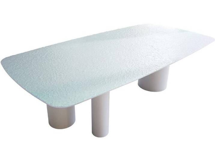 DELIFE Esstisch Edge, Boot Reliefglas Perlmutt 3D-Design 240x120 Troa Metall Weiß, grau, Troa Metall Weiß, Perlmutt von Delife