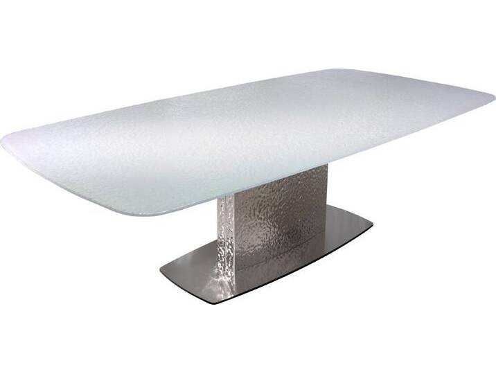 DELIFE Esstisch Edge, Boot Reliefglas Perlmutt 3D-Design 240x120 Wave Edelstahl, grau, Wave Edelstahl gebürstet, Perlmutt von Delife
