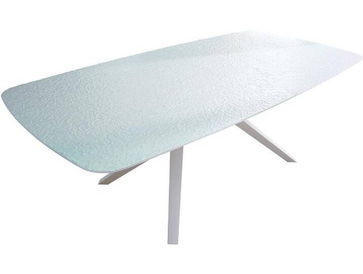 DELIFE Esstisch Edge, Boot Reliefglas Perlmutt 3D-Design 240x120 Zenthara kantig Metall Weiß, grau, Zenthara kantig Metall Weiß, Perlmutt von Delife