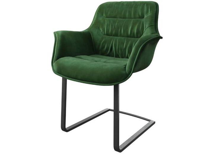 DELIFE Esszimmerstuhl Kaira-Flex, Freischwinger flach Schwarz Samt Grün, grün, Samt , Metall, Freischwinger flach, Grün von Delife