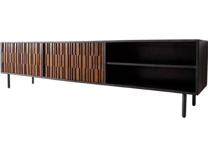 DELIFE Lowboard Kallam, Sheesham Walnuß Mango Schwarz Metall Schwarz 200 cm 2 Türen 2 Fächer L, braun, Sheesham, Braun von Delife