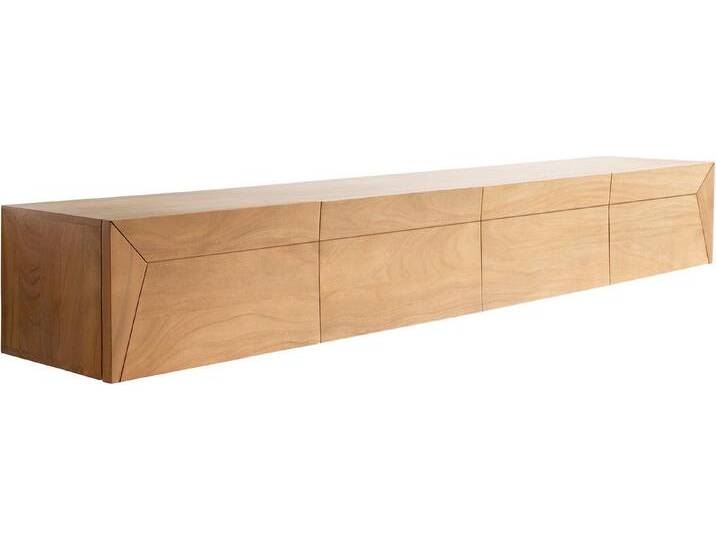 DELIFE Lowboard Kayu, Akazie Natur 200 cm 4 Türen schwebend Lowboard, beige, 4 Türen, Gestell: Wandbefestigung 2er Set Metall von Delife