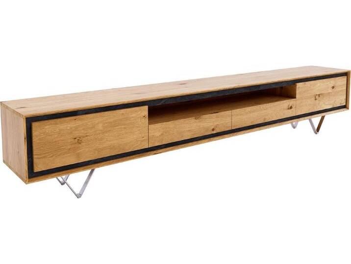DELIFE Lowboard Stonegrace, Eiche Natur 240 cm 2 Türen 1 Fach 2 Schübe Steinfurnier V-Fuß Edelstah, beige, Eiche, 2 Türen, 2 Schubladen, 1 Fach mittig von Delife