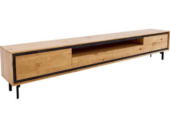 DELIFE Lowboard Stonegrace, Eiche Natur 240 cm 2 Türen 2 Schubladen 1 Fach Fuß Oval Metall Schwarz, beige, Eiche, 2 Türen, 2 Schubladen von Delife