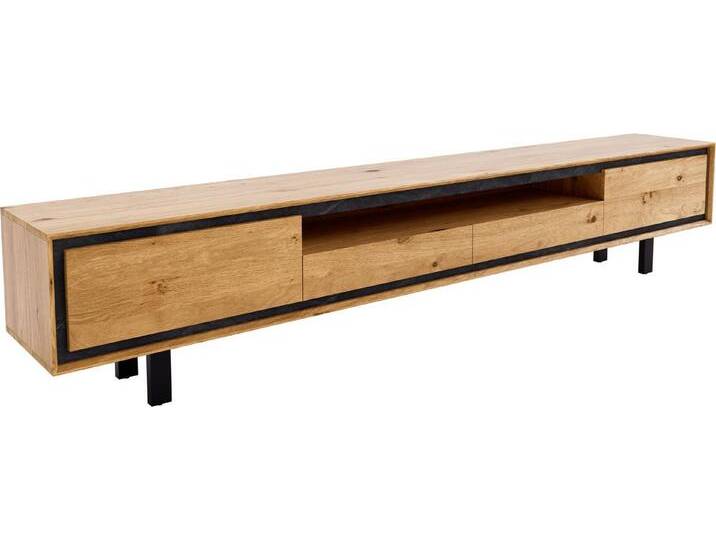 DELIFE Lowboard Stonegrace, Eiche Natur 240 cm 2 Türen 2 Schubladen 1 Fach Fuß Vierkant Metall Sch, beige, Eiche, 2 Türen, 2 Schubladen von Delife