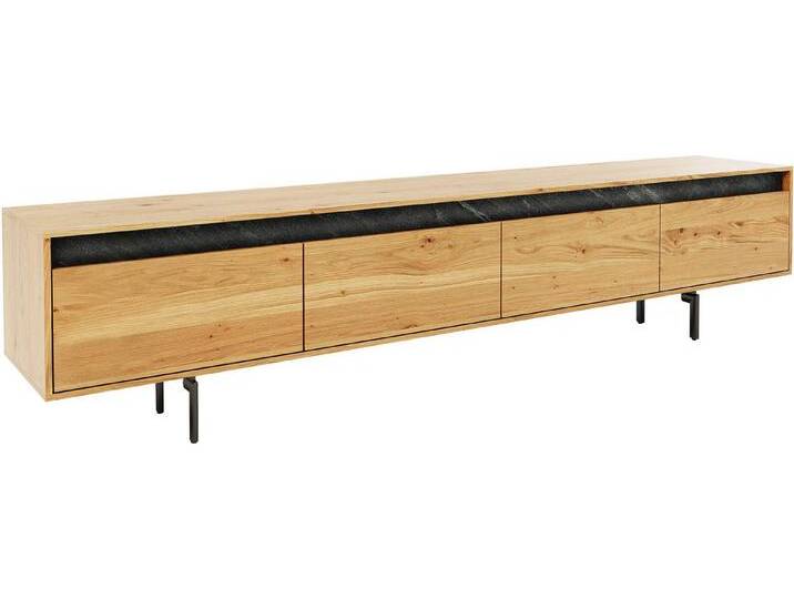 DELIFE Lowboard Stonegrace, Eiche Natur Schiefer 200 cm 4 Schübe Fuß Oval Metall Schwarz Designer, beige, Eiche, 4 Schubladen von Delife